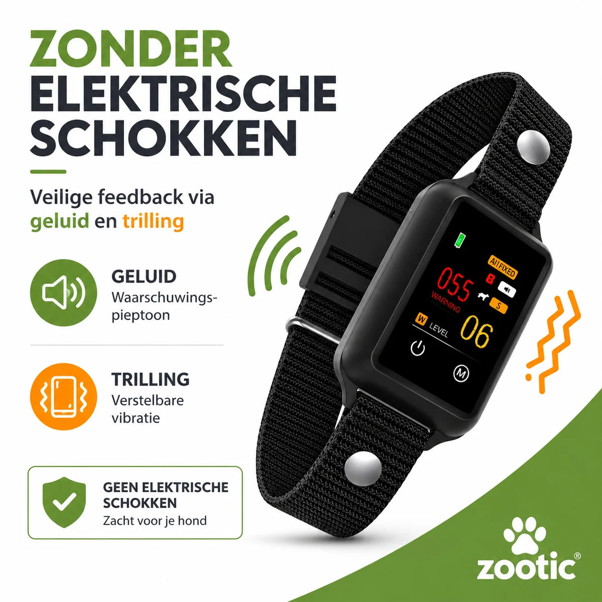 Zootic anti blafband zonder elektrische schokken met geluid en trilling
