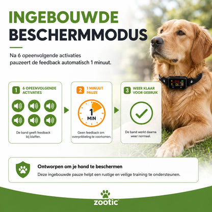 Beschermmodus van anti blafband met pauze na zes opeenvolgende activaties