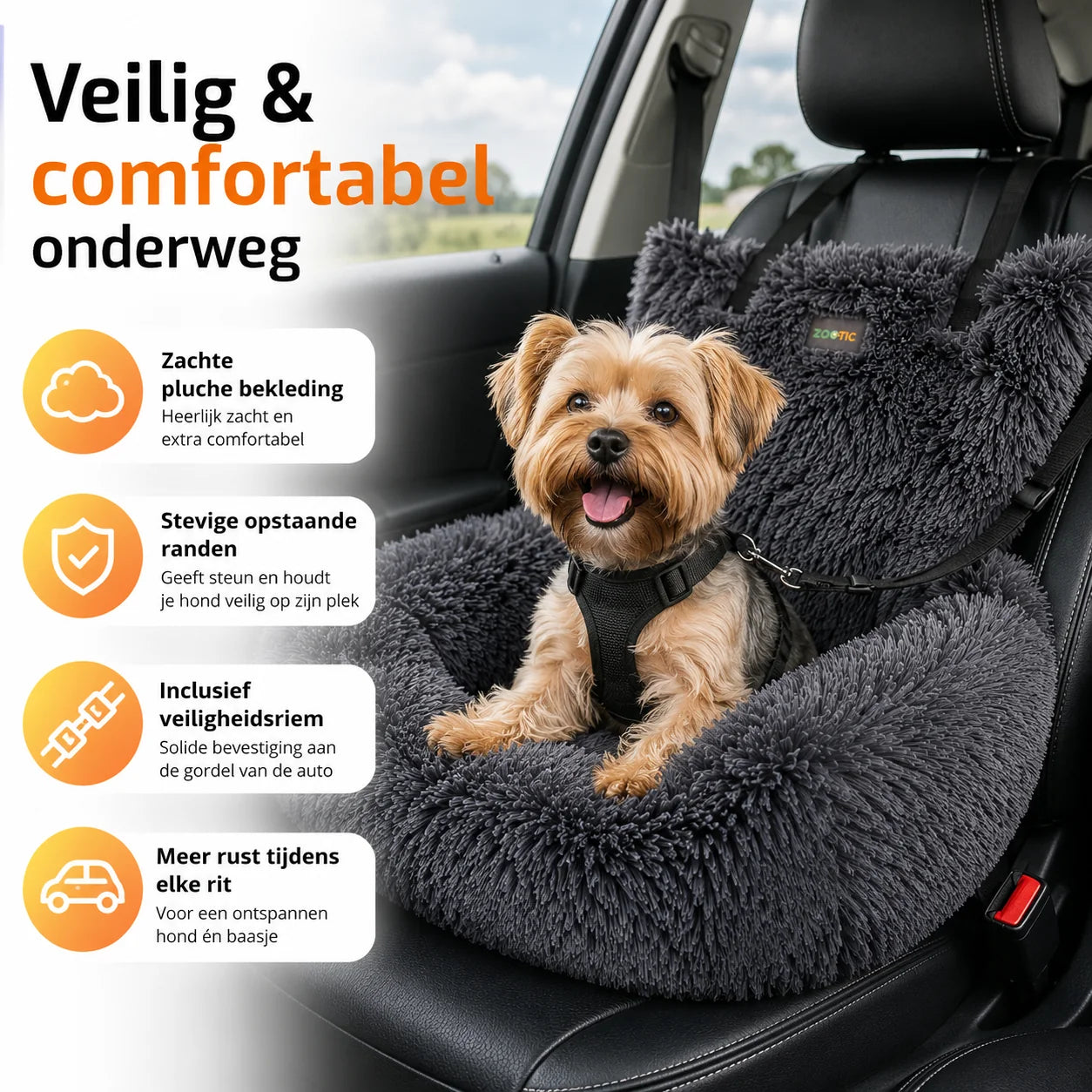 Zootic hondenmand auto, autostoel voor honden