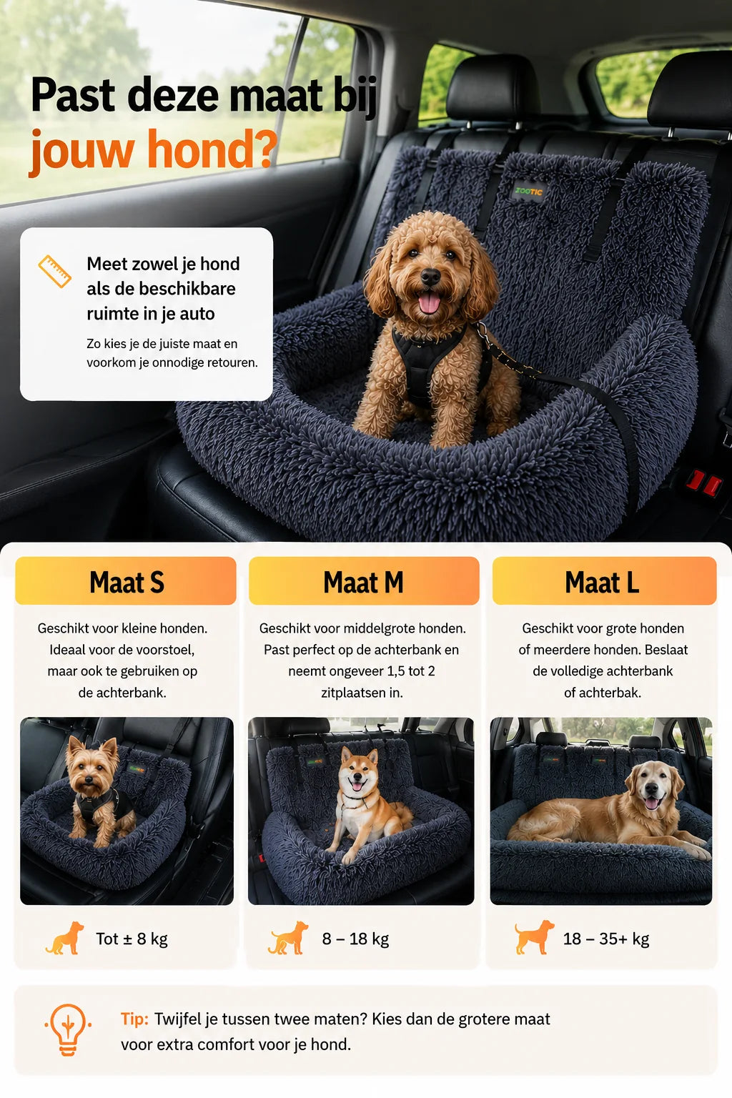 Zootic hondenmand auto, autostoel voor honden